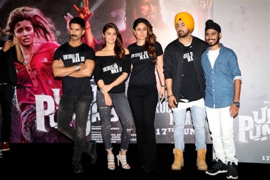 Trailer launch of Udta Punjab held at a suburban theater. Celebs like Shahid Kapoor, Diljit Dosanj, Kareena Kapoor, Alia Bhatt, Madhu Mantena, Vikas Bahl, Vikramaditya Motwane, Abhishek Chaubey and others graced the event.