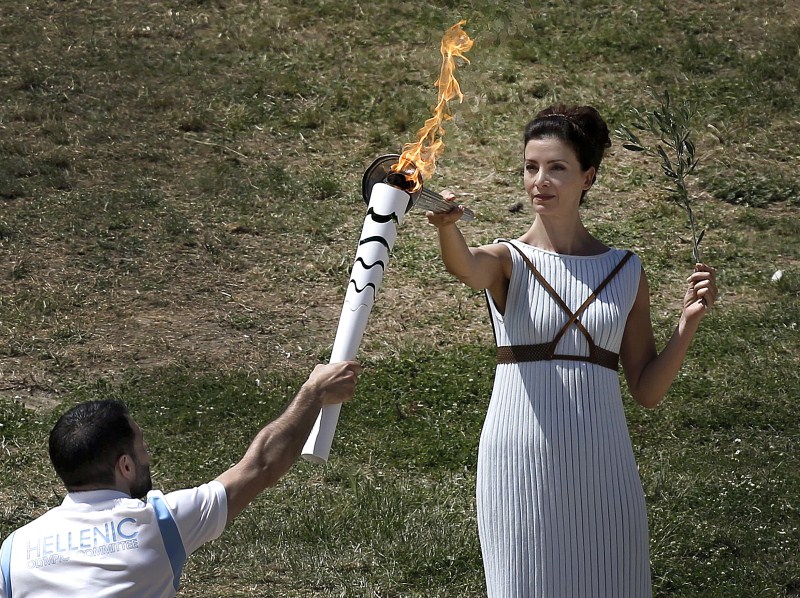 A dress rehearsal for the Olympic flame lighting ceremony for Rio 2016 at the site of ancient Olympia in Greece. Lighting the Olympic flame,Olympic flame,Olympic Flame 2016,Rio 2016,Olympic flame lighting ceremony