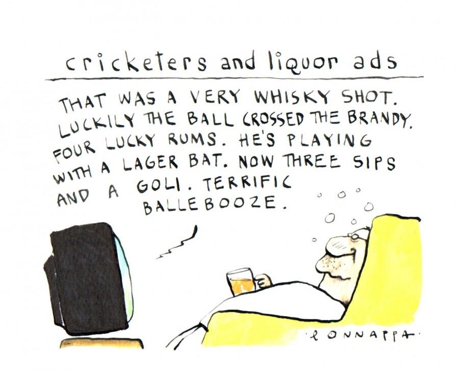 IBTimes Cartoon Cricketers and liquor ads,Cricketer ads,liquor ads,liquor cartoon
