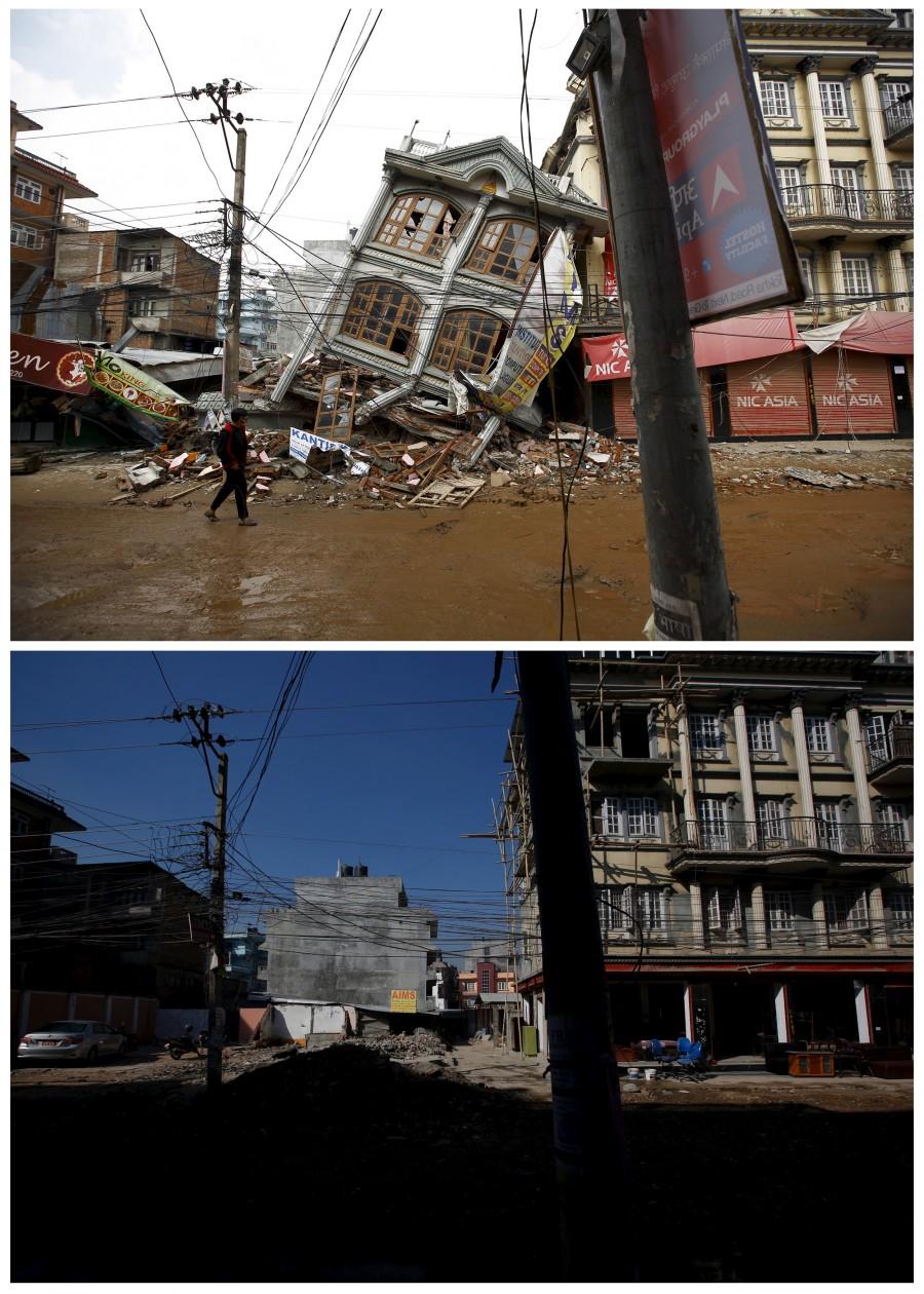 A year after the worst earthquake in Nepal's history struck the Himalayan nation is remembering the 9,000 victims of the 7.8 magnitude quake and a second tremor 17 days later. Nepal,Nepal earthquake,Nepal Before and after the earthquake,Nepal Before and after,earthquake