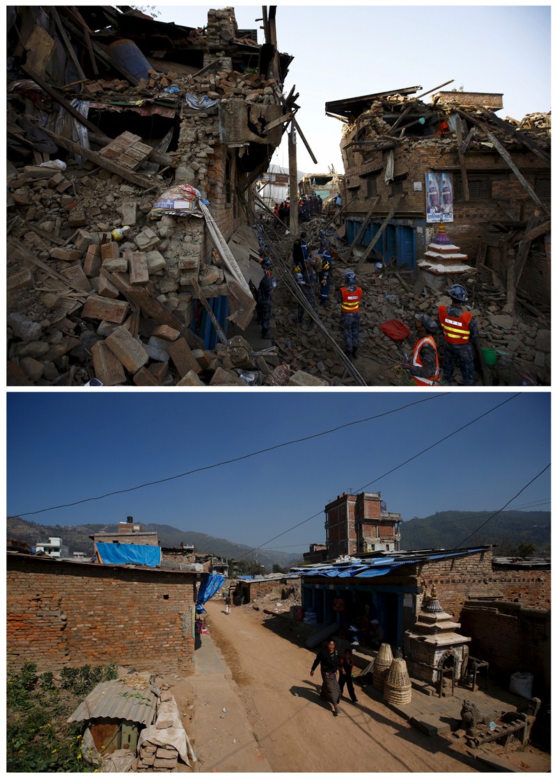 A year after the worst earthquake in Nepal's history struck the Himalayan nation is remembering the 9,000 victims of the 7.8 magnitude quake and a second tremor 17 days later. Nepal,Nepal earthquake,Nepal Before and after the earthquake,Nepal Before and after,earthquake