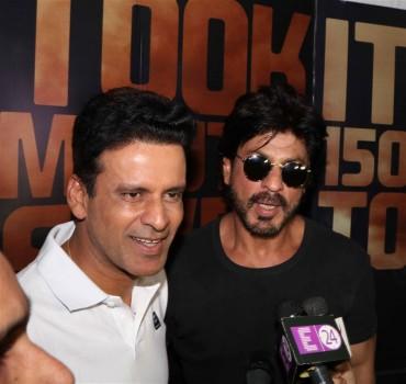 Bollywood Superstar Shah Rukh Khan meets Manoj Bajpayee at mehboob studio.