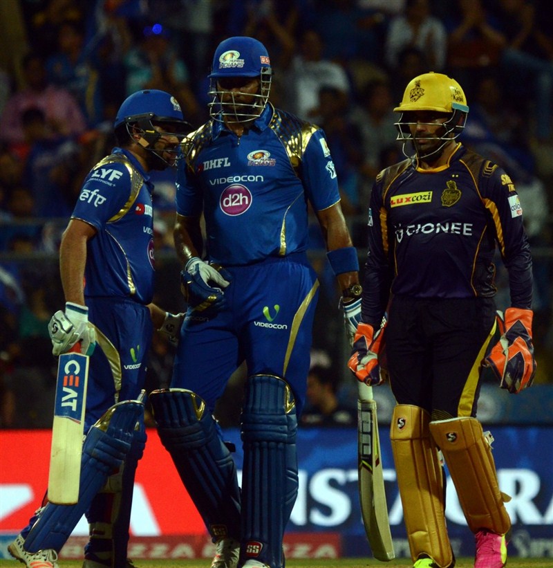 Riding on skipper Rohit Sharma's unbeaten 68 alongside Kieron Pollard's quickfire 17-ball 51, defending champions Mumbai Indians outclassed Kolkata Knight Riders by six wickets in an Indian Premier League (IPL) cricket match at the Wankhede Stadium on Thursday. Mumbai Indians,Kolkata Knight Riders,Mumbai Indians beat Kolkata Knight Riders by 6 wickets,Mumbai Indians beat Kolkata Knight Riders,Rohit Sharma,Kieron Pollard,Indian Premier League,Indian Premier League 2016,Indian Premier League 9,IPL 2016,IPL pics,IP