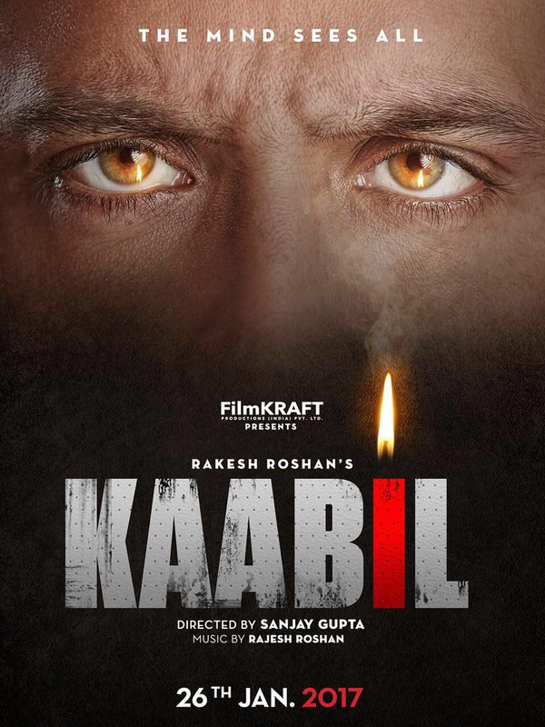 In the poster, Hrithik's eyes can be seen in a zoomed in shot with the light of a candle reflecting in the pupil of his green eyes. With the colour black dominating the poster, Hrithik's eyes has been higlighted while the font of the film's name is in black and white with a candle light on the alphabet 'I'. The film which is set to release on January 26 next year, also features actress Yami Gautam in lead role. Hrithik Roshan,Hrithik Roshan's Kaabil first look revealed,Kaabil first look revealed,Kaabil first look,Kaabil first look poster,Kaabil poster