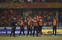 Sunrisers Hyderabad inflicted the third consecutive loss on Gujarat Lions with a five-wicket victory to jump to the fourth spot of the IPL at the Rajiv Gandhi International Cricket Stadium on Friday.