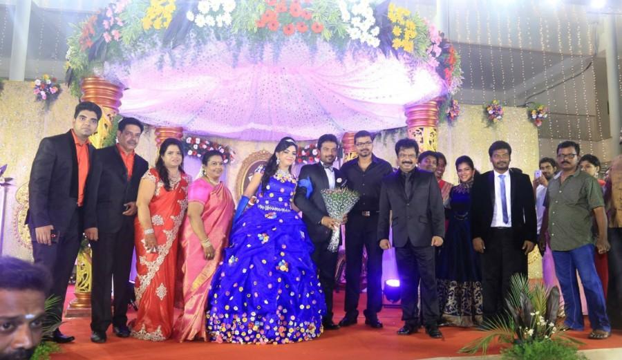 Tamil Actor and Director R. Pandiarajan's son Prithvi Rajan and Akshaya Premnath Wedding Reception held in Chennai. Pandiarajan,Pandiarajan's son Prithvi Rajan and Akshaya Premnath Wedding Reception,Prithvi Rajan and Akshaya Premnath Wedding Reception,Prithvi Rajan Wedding Reception,Akshaya Premnath Wedding Reception,Vijay,Vishal,Vivek,Karthi,AR Murugadoss,KS Ravi