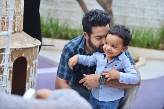 NTR's Son Abhay at Janatha Garage Sets. Samantha, Lakshmi Pranathi, Koratala Siva and Ajay at the spot.