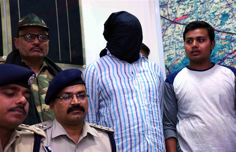 Rocky Yadav, the son of a JD(U) legislator who allegedly shot dead Aditya Sachdeva, the teenaged son of a businessman, on 7th May 2016 for overtaking his car on the Bodh Gaya-Gaya road being presented before press in Gaya, on May 10, 2016. Rocky Yadav,Rocky Yadav arrested,JD(U) MLC's son Rocky Yadav arrested,JD(U) MLC's son Rocky Yadav,JDU Leader's Son Rocky Yadav,Aditya Sachdeva,Gaya-Gaya