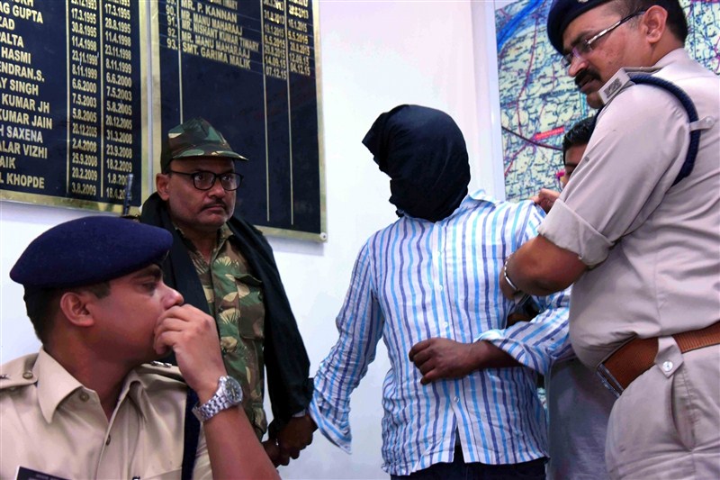 Rocky Yadav, the son of a JD(U) legislator who allegedly shot dead Aditya Sachdeva, the teenaged son of a businessman, on 7th May 2016 for overtaking his car on the Bodh Gaya-Gaya road being presented before press in Gaya, on May 10, 2016. Rocky Yadav,Rocky Yadav arrested,JD(U) MLC's son Rocky Yadav arrested,JD(U) MLC's son Rocky Yadav,JDU Leader's Son Rocky Yadav,Aditya Sachdeva,Gaya-Gaya