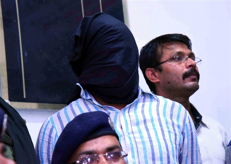 Rocky Yadav, the son of a JD(U) legislator who allegedly shot dead Aditya Sachdeva, the teenaged son of a businessman, on 7th May 2016 for overtaking his car on the Bodh Gaya-Gaya road being presented before press in Gaya, on May 10, 2016. Rocky Yadav,Rocky Yadav arrested,JD(U) MLC's son Rocky Yadav arrested,JD(U) MLC's son Rocky Yadav,JDU Leader's Son Rocky Yadav,Aditya Sachdeva,Gaya-Gaya