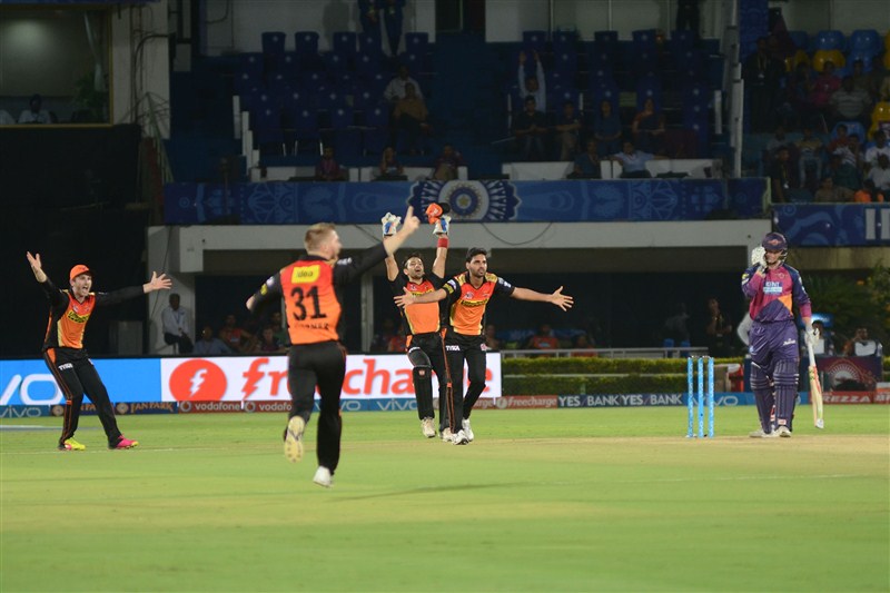 Sunrisers Hyderabad returned an all-round bowling performance to defend their low total and beat Rising Pune Supergiants by four runs in a nail-biting Indian Premier League (IPL) clash on Tuesday. Hyderabad stun Pune by 4 runs,Sunrisers Hyderabad vs Rising Pune Supergiants,Sunrisers Hyderabad beat Rising Pune Supergiants,Sunrisers Hyderabad trash Rising Pune Supergiants,Sunrisers Hyderabad,Rising Pune Supergiants,Indian Premier League,Indian Premie