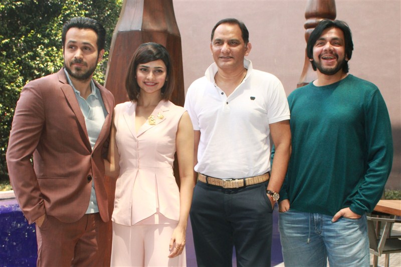 Actors Emraan Hashmi, Prachi Desai and Cricketer Mohammad Azharuddin during a press conference to promote their upcoming film Azhar,Azhar press meet,Bollywood movie Azhar,Emraan Hashmi,Prachi Desai,Mohammad Azharuddin,Azhar press meet pics,Azhar press meet images,Azhar press photos,Azhar press stills,Azhar press pictures