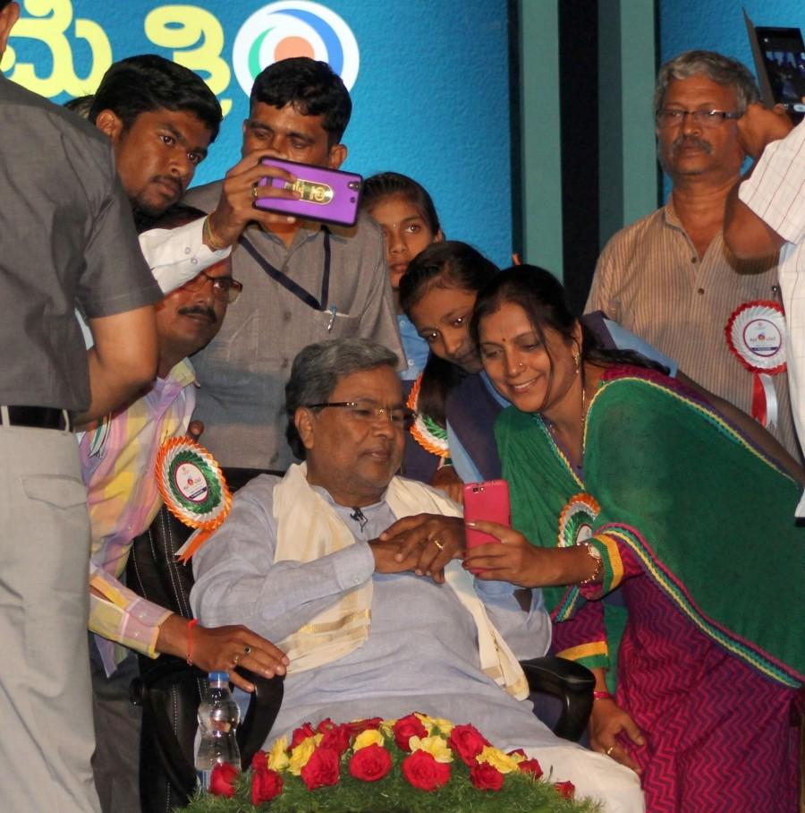 Karnataka Chief Minister Siddaramaiah during a programme organised to celebrate three years of his government in Bengaluru. Siddaramaiah,Karnataka Chief Minister Siddaramaiah,Chief Minister Siddaramaiah,Siddaramaiah celebrates three years of his government