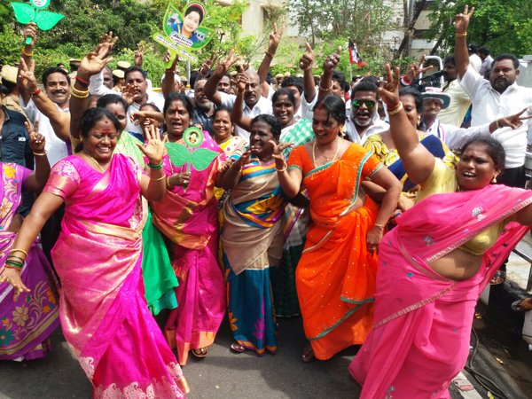 Tamil Nadu Assembly elections 2016: AIADMK supporters seen celebrating outside party headquarters Tamil Nadu Assembly elections,Tamil Nadu Assembly elections 2016,Tamil Nadu Assembly elections live,live Tamil Nadu Assembly elections,Tamil Nadu Assembly elections result,Jayalalithaa,Karunanidhi,Vijayakanth,AIADMK supporters,AIADMK