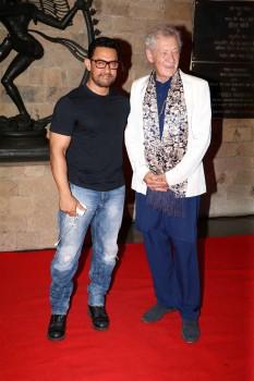 Bollywood actor Aamir Khan with Sir Ian McKellen during a conversation organised by MAMI Film Club.