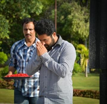 Actor Jr NTR pays respects to late NT Rama Rao at NTR Ghat.