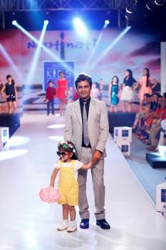 National Award winner Nawazuddin Siddiqui, who is known for his simple and minimalistic style and powerful acting prowess, walked the ramp on day two of the ongoing fourth edition of India Kids Fashion Week (IKFW).