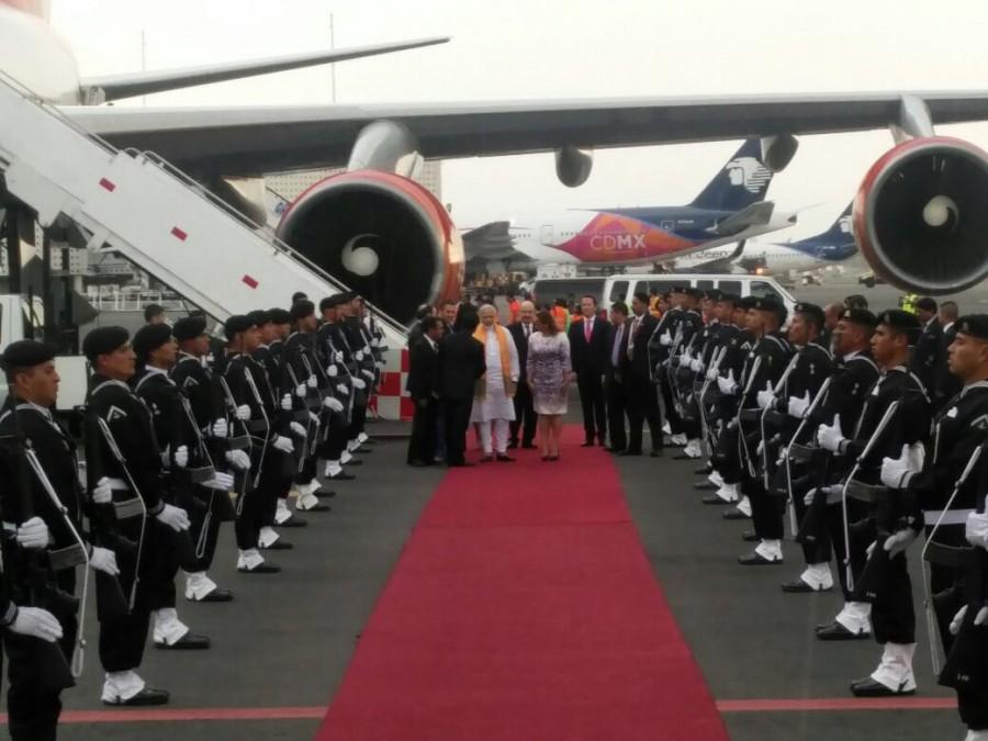 Prime Minister Narendra Modi arrived here from the US on the fifth and final leg of his five-nation tour. Narendra Modi,PM Narendra Modi,PM Narendra Modi arrives in Mexico,PM Modi,modi five-nation tour,Claudia Ruiz Massieu,Mexican Foreign Minister Claudia Ruiz Massieu