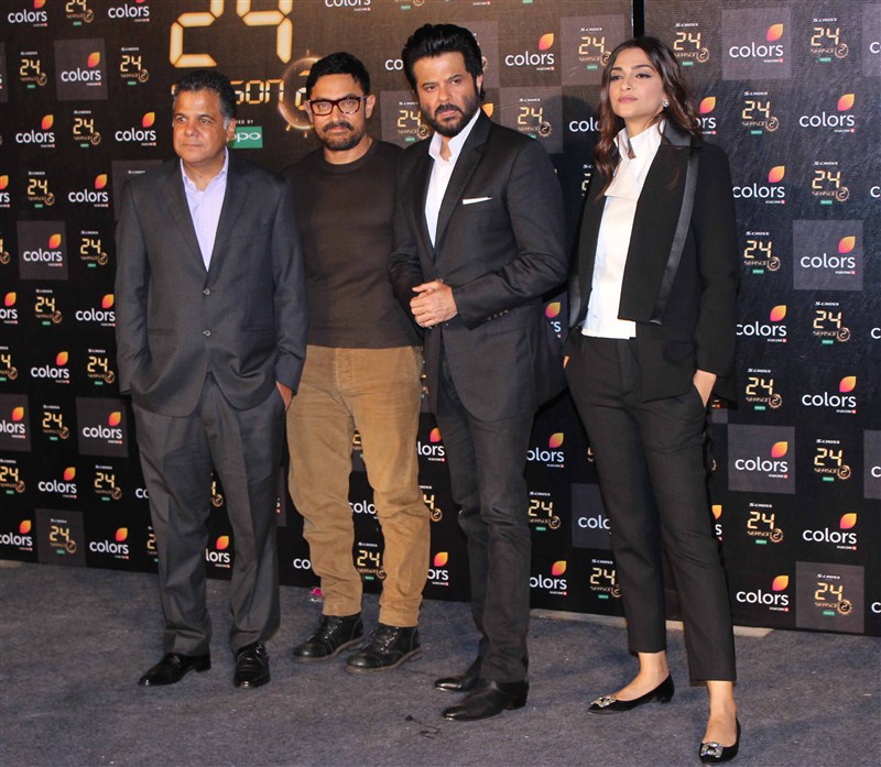The action-packed trailer of '24: Season 2' starring actor-producer Anil Kapoor was unveiled here on Wednesday in the presence of his star daughter Sonam Kapoor and superstar Aamir Khan. 24: season 2,24: season 2 trailer,Anil Kapoor,Aamir Khan,Sonam Kapoor,sikander kher,surveen chawla,ashish vidyarthi,24: season 2 press meet,24: season 2 pics,24: season 2 images,24: season 2 photos,24: season 2 stills,24: season 2 pictures