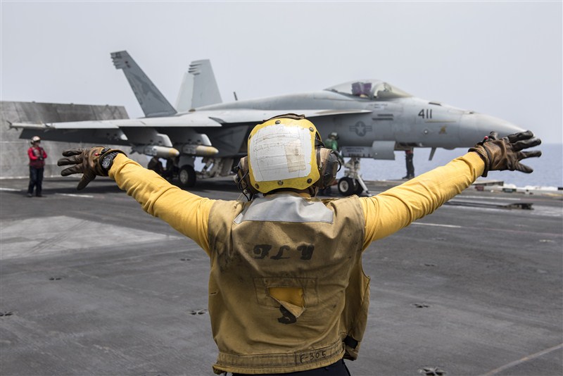 Aboard the carrier USS Harry S. Truman as fighter jets launch strikes against Islamic State. Fighting Islamic State,Fighting Islamic State from the sea,Islamic State,USS Harry S. Truman,fighter jets,F/A-18E,U.S. Navy F/A-18C
