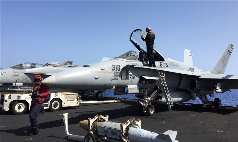Aboard the carrier USS Harry S. Truman as fighter jets launch strikes against Islamic State. Fighting Islamic State,Fighting Islamic State from the sea,Islamic State,USS Harry S. Truman,fighter jets,F/A-18E,U.S. Navy F/A-18C