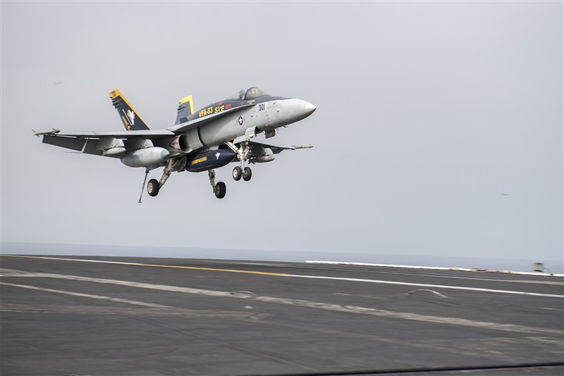 Aboard the carrier USS Harry S. Truman as fighter jets launch strikes against Islamic State. Fighting Islamic State,Fighting Islamic State from the sea,Islamic State,USS Harry S. Truman,fighter jets,F/A-18E,U.S. Navy F/A-18C