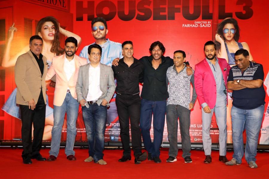 Akshay Kumar, Abhishek Bachchan, Riteish Deshmukh, Boman Irani and Chunkey Pandey along with director duo Farhad-Sajid and producer Sajid Nadiadwala got together last evening to celebrate the success of their film Housefull 3. Housefull 3,Housefull 3 Success meet,Housefull 3 Success party,Akshay Kumar,Abhishek Bachchan,Riteish Deshmukh,Boman Irani,Chunkey Pandey,Farhad-Sajid,Sajid Nadiadwala,Housefull 3 Success meet pics,Housefull 3 Success meet images,Housefull 3 Success meet