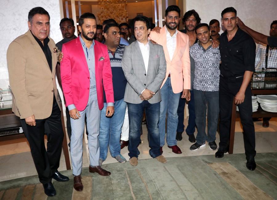 Akshay Kumar, Abhishek Bachchan, Riteish Deshmukh, Boman Irani and Chunkey Pandey along with director duo Farhad-Sajid and producer Sajid Nadiadwala got together last evening to celebrate the success of their film Housefull 3. Housefull 3,Housefull 3 Success meet,Housefull 3 Success party,Akshay Kumar,Abhishek Bachchan,Riteish Deshmukh,Boman Irani,Chunkey Pandey,Farhad-Sajid,Sajid Nadiadwala,Housefull 3 Success meet pics,Housefull 3 Success meet images,Housefull 3 Success meet