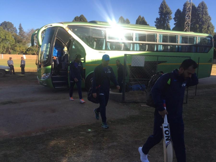 Team India arrived for the 1st ODI at the Harare Sports Club. ZIMvIND,India vs Zimbabwe,India vs Zimbabwe 2016,Zimbabwe vs India,Zimbabwe vs India 2016,India vs Zimbabwe ODI Series,India vs Zimbabwe Live Score,Dhoni,Ms Dhoni