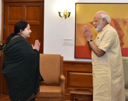 Tamil Nadu CM Jayalalithaa meets PM Narendra Modi.