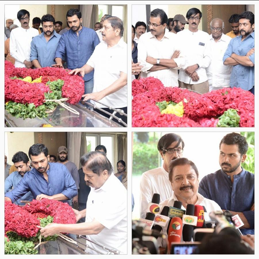 Celebrities like Suriya, Karthi, SivaKumar, Manobala, vairamuthu, KR. Vijaya, Prasanna with his wife Sneha pay homage to A.C Tirulokachandar. A.C Tirulokachandar,AC Tirulokachandar,Suriya,Karthi,SivaKumar,Tirulokachandar died,KR. Vijaya,Sneha,Prasanna