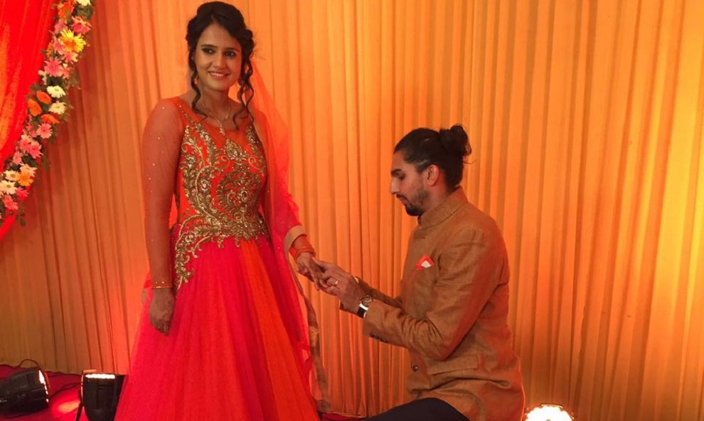 Pacer Ishant Sharma gets engaged to India's basketball star Pratima Singh. Ishant Sharma,Ishant Sharma engaged to Pratima Singh,Ishant Sharma and Pratima Singh,Pratima Singh,basketball player Pratima Singh,cricket player Ishant Sharma,Ishant Sharma engagement,Ishant Sharma engagement pics,Ishant Sharma engagement images,Ishant S