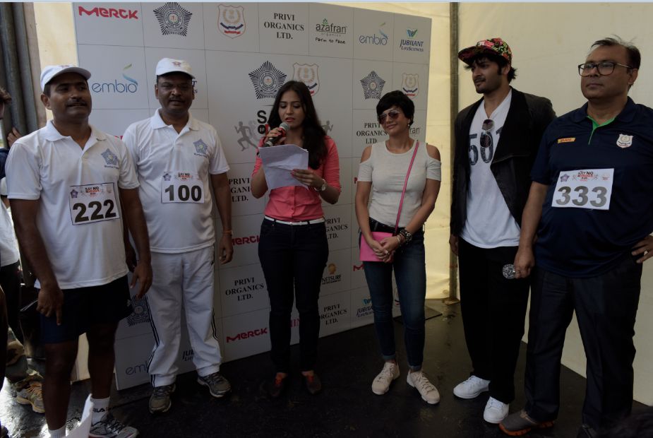 'Say No To Drugs' Run organised by Femina in association with the Narcotics Control Bureau on the occasion of World Drug Day. Actors Mandira Bedi and Ali Fazal flagged off the run. The event was also supported by Sri K.S Jha, Zonal Director, Narcotics Control Bureau and NCC Cadets. Mandira Bedi,Ali Fazal,Say No to Drugs Run,Say No to Drugs Run campagin,Mandira Bedi and Ali Fazal,Ali Fazal,KS Jha,Zonal Director,Narcotics Control Bureau,Say No to Drugs Run event
