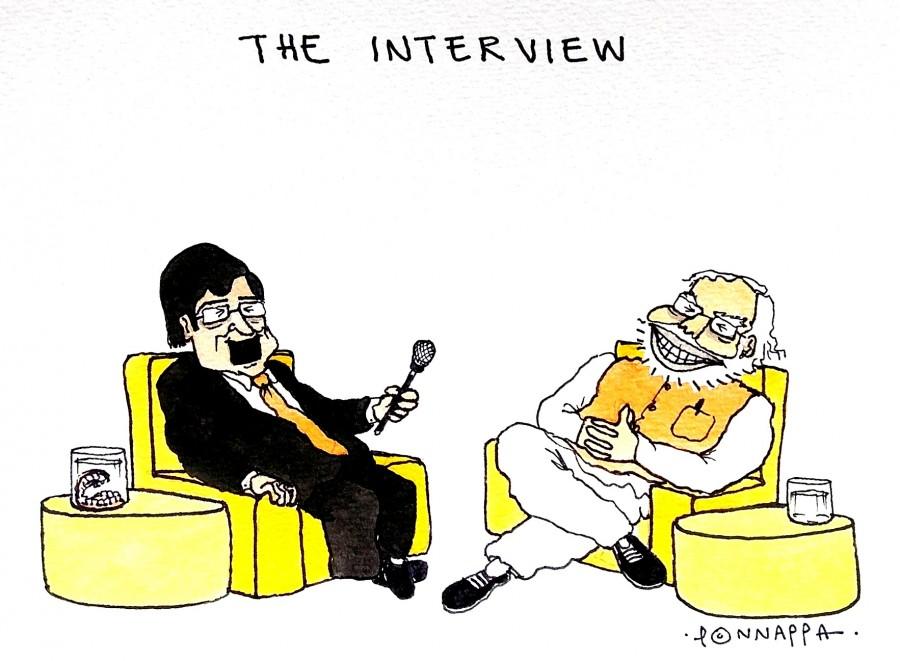 IBTimes Cartoon Narendra Modi,Arnab Goswami,Narendra Modi Arnab Goswami Interview,Frankly speaking,Modi Arnab Goswami interview