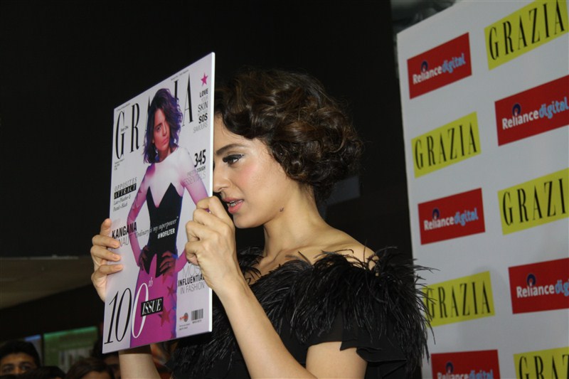 The Queen of Bollywood, Kangana Ranaut, recently launched the 100th issue of Grazia at Reliance Digital store in Juhu. Kangana Ranaut,Kangana Ranaut dazzles on the cover of Grazia's 100th Issue,Kangana Ranaut on Grazia's 100th Issue,Grazia's 100th Issue,actress Kangana Ranaut,Kangana Ranaut on Magazine,Kangana Ranaut pics,Kangana Ranaut images,Kangana Rana