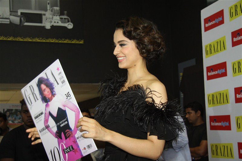 The Queen of Bollywood, Kangana Ranaut, recently launched the 100th issue of Grazia at Reliance Digital store in Juhu. Kangana Ranaut,Kangana Ranaut dazzles on the cover of Grazia's 100th Issue,Kangana Ranaut on Grazia's 100th Issue,Grazia's 100th Issue,actress Kangana Ranaut,Kangana Ranaut on Magazine,Kangana Ranaut pics,Kangana Ranaut images,Kangana Rana