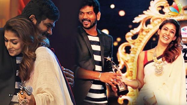 South Indian actress Nayanthara hugs Vignesh Shivan and receives SIIMA awardss.
