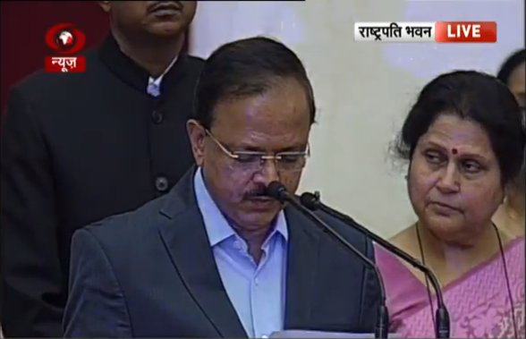 Prakash Javadekar, M.J. Akbar, Vijay Goel, Ramdas Athawale, Faggan Singh Kulaste at Swearing-in ceremony. Swearing-in ceremony,Oath-taking ceremony underway at Rashtrapathi Bhavan,Rashtrapathi Bhavan,Prakash Javadekar,M.J. Akbar,Vijay Goel,Ramdas Athawale,Faggan Singh Kulaste