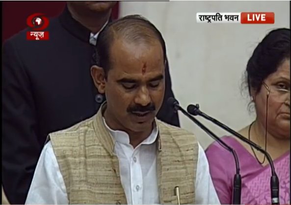 Prakash Javadekar, M.J. Akbar, Vijay Goel, Ramdas Athawale, Faggan Singh Kulaste at Swearing-in ceremony. Swearing-in ceremony,Oath-taking ceremony underway at Rashtrapathi Bhavan,Rashtrapathi Bhavan,Prakash Javadekar,M.J. Akbar,Vijay Goel,Ramdas Athawale,Faggan Singh Kulaste