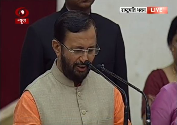 Prakash Javadekar, M.J. Akbar, Vijay Goel, Ramdas Athawale, Faggan Singh Kulaste at Swearing-in ceremony. Swearing-in ceremony,Oath-taking ceremony underway at Rashtrapathi Bhavan,Rashtrapathi Bhavan,Prakash Javadekar,M.J. Akbar,Vijay Goel,Ramdas Athawale,Faggan Singh Kulaste