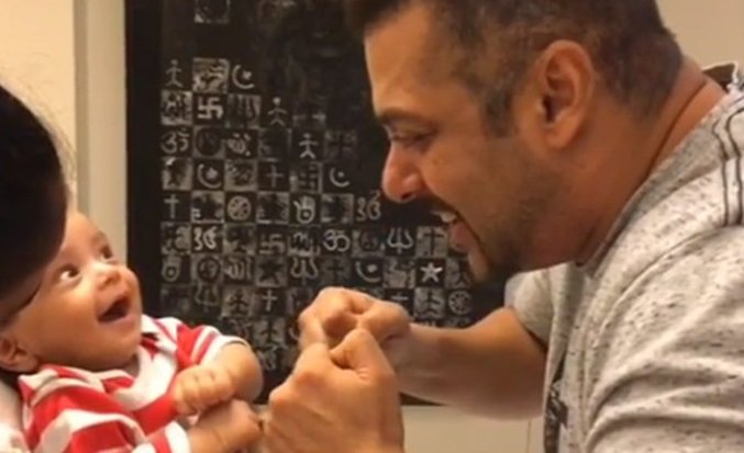 Bollywood actor Salman Khan teaches Sultan moves to his Nephew Ahil. Salman Khan,Salman Khan teaches Sultan moves to his Nephew Ahil,Ahil,Sultan,Sultan moves to his Nephew Ahil,Nephew Ahil,Salman Khan with his Nephew Ahil,Salman Khan Nephew Ahil