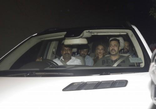 Bollywood actor Salman Khan attends Sultan special screening with Lulia Vantur at yashraj studios.