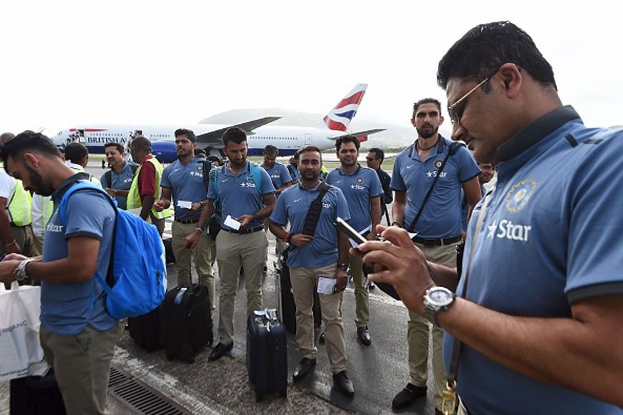 The Indian cricket team arrived here on Thursday for the four-match Test rubber against hosts West Indies, with the first match starting from July 21 at Antigua. Team India reaches West Indies,Team India reaches West Indies for Test series,Anil Kumble,Virat Kholi,Sir Vivian Richards Stadium,Virat Kohli and team,India vs West Indies,Ind v WI