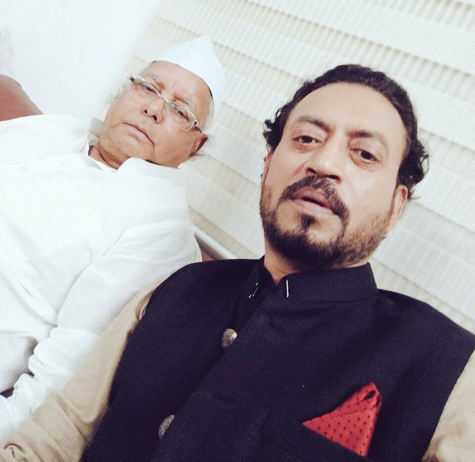 Internationally acclaimed actor Irrfan Khan, who is awaiting the release of his forthcoming film Irrfan Khan,Irrfan Khan shares 'bawaal' selfie with Lalu Prasad,Irrfan Khan selfie with Lalu Prasad,Irrfan Khan with Lalu Prasad,Lalu Prasad,bawaal selfie,selfie pics,Madaari,Madaari actor Irrfan Khan