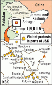 Map on Violent protests in parts of J&K