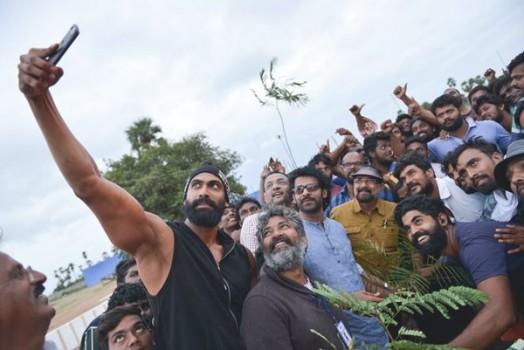 Actor Prabhas, Rana Daggubati, SS Rajamouli participated in the Telangana government's Haritha Haram campaign and planted saplings in Ramoji Film City.