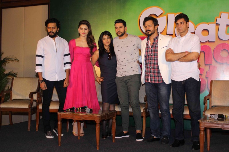 Cast of Great Grand Masti- Riteish Deshmukh; Vivek Oberoi, Aftab Shivdasani, Urvashi Rautela, Director Indra Kumar & Producer Ekta Kapoor address the media on the issue of piracy and online leak of the film in Mumbai. Great Grand Masti,Vivek Oberoi,Aftab Shivdasani,Urvashi Rautela,Director Indra Kumar,Ekta Kapoor,Great Grand Masti online leak,great grand masti leaked online,great grand masti full movie leaked online