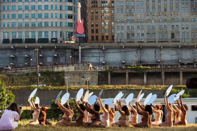 Women posed nude for photographer Spencer Tunick's art installation Donald Trump,Donald Trump candidancy,women pose nude,women nude pose,Donald Trump news,against Donald Trump,Spencer Tunick,Spencer Tunick installation,Spencer Tunick art installation