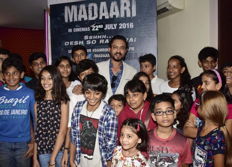 The team of Madaari recently arranged a special screening for the young critics. Irrfan Khan,Madaari,Madaari special screening,bolywood movie Madaari,Irrfan Khan organises special screening of Madaari for children
