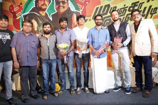 Mudinja Ivana Pudi Audio launch held today in Chennai. Celebs like Dhanush, Sivakarthikeyan, Vijay Sethupathi, Sudeep, Sathish, D. Imman and others graced the event.